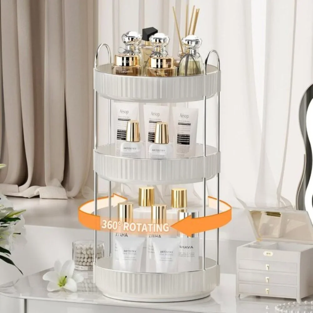New 3-Tier 360° Rotating Makeup Organizer, Clear Vanity Storage for Skincare